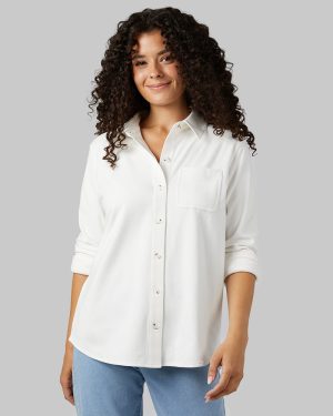WOMEN'S SOFT STRETCH KNIT LONG SLEEVE BUTTON-UP