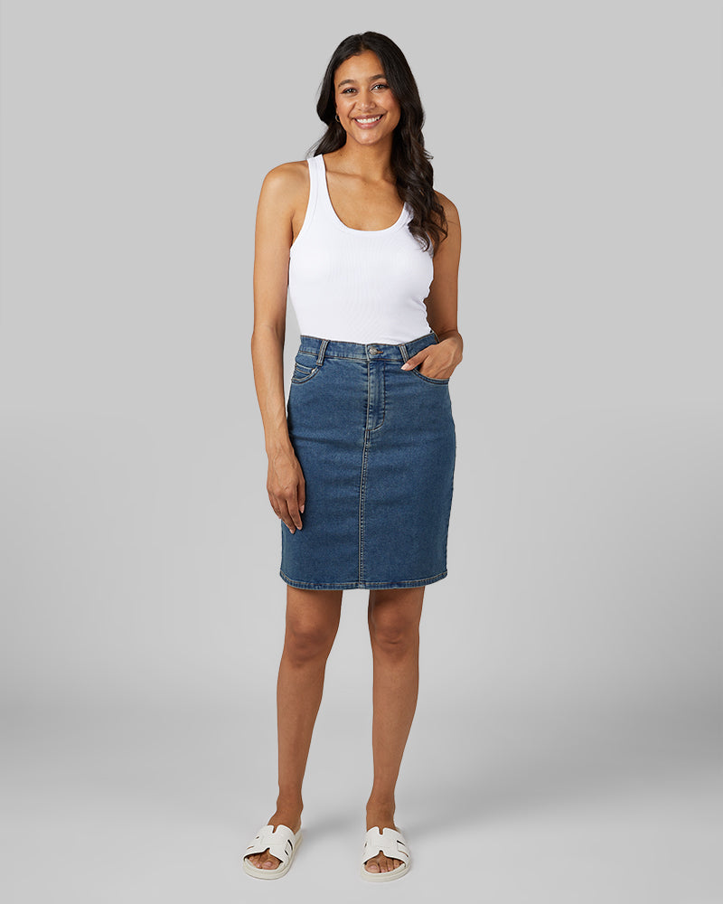 WOMEN'S STRETCH COMFORT JEAN SKIRT - Image 6